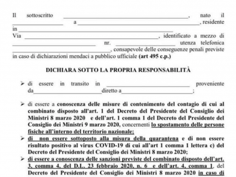 Il nuovo modello di autocertificazione rilasciato dalla Questura di Alessandria